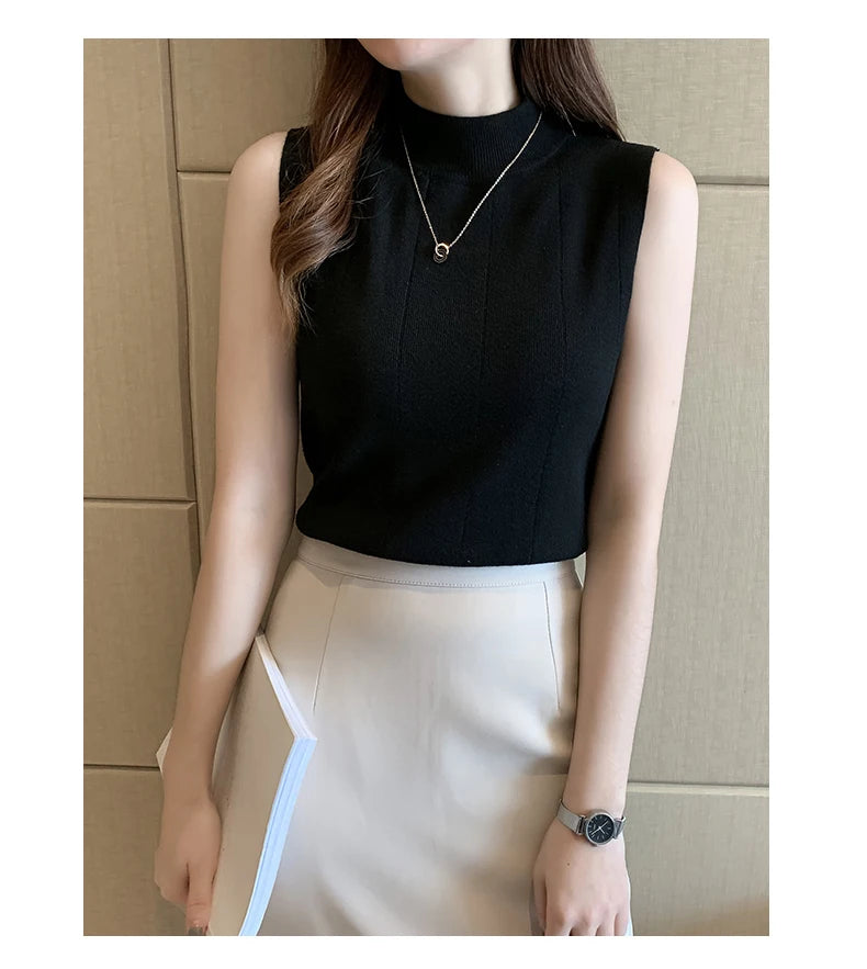Korean Fashion Ladies Tops Spring New Summer Women Tops Casual Clothes Sleeveless Solid Women Blouse Knit Elastic Blusas 8623 50