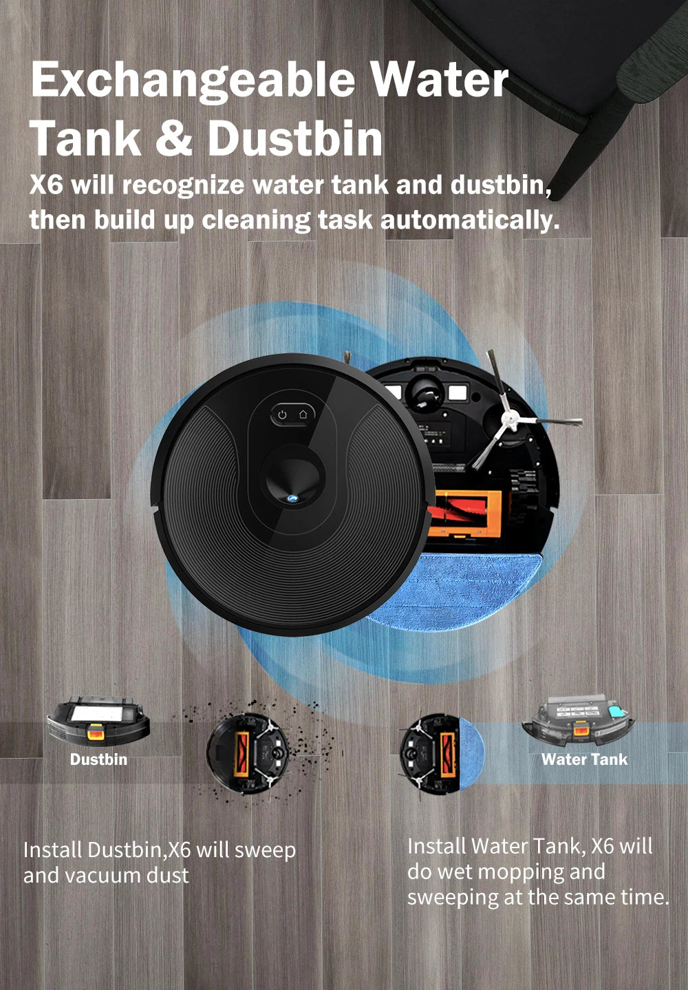 Robot Vacuum Cleaner ABIR X6 , 6000PA Suction, Smart Eye System,APP Virtual Barrier,Smart Home Appliance,Auto Floor Mopping