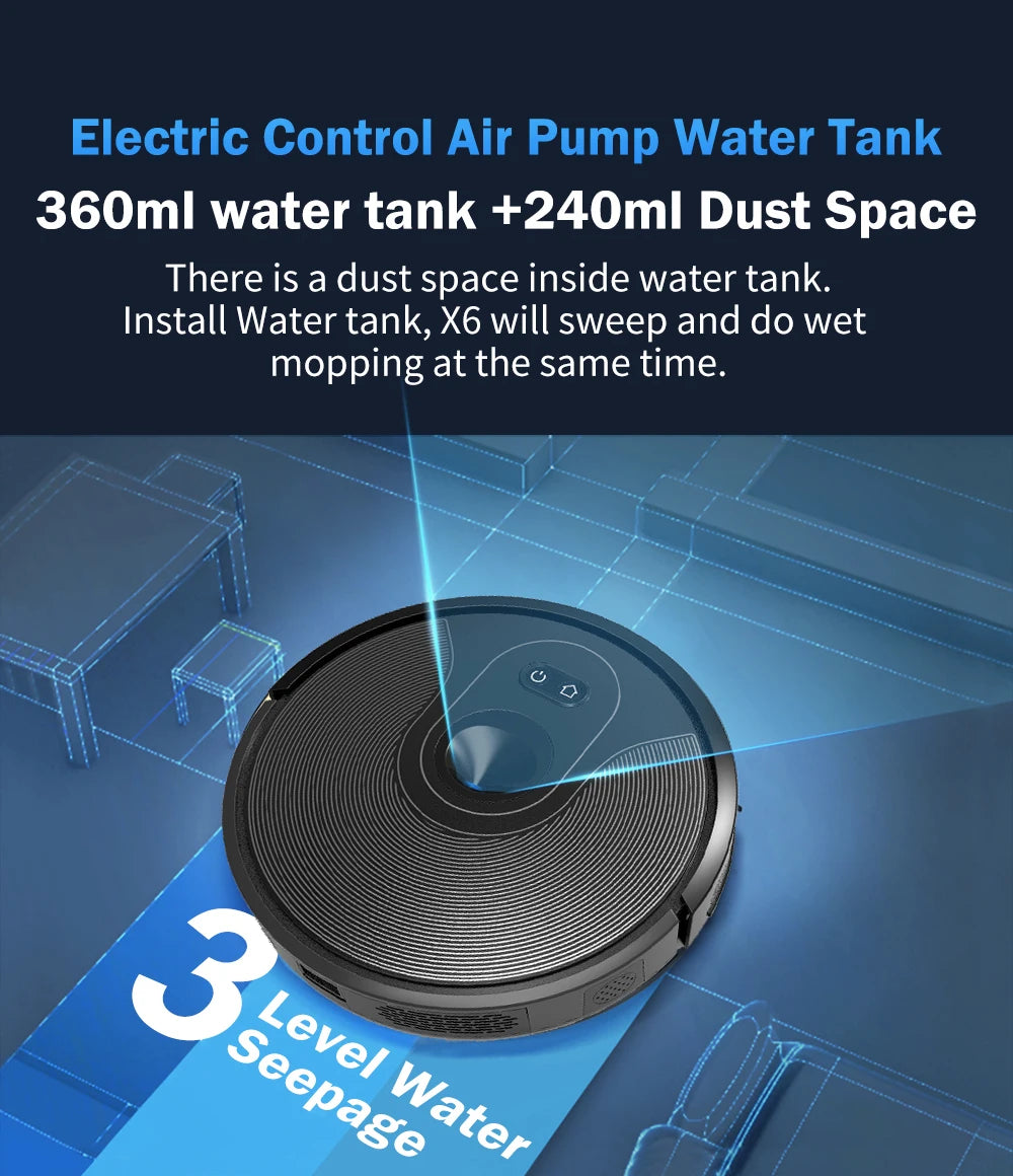 Robot Vacuum Cleaner ABIR X6 , 6000PA Suction, Smart Eye System,APP Virtual Barrier,Smart Home Appliance,Auto Floor Mopping