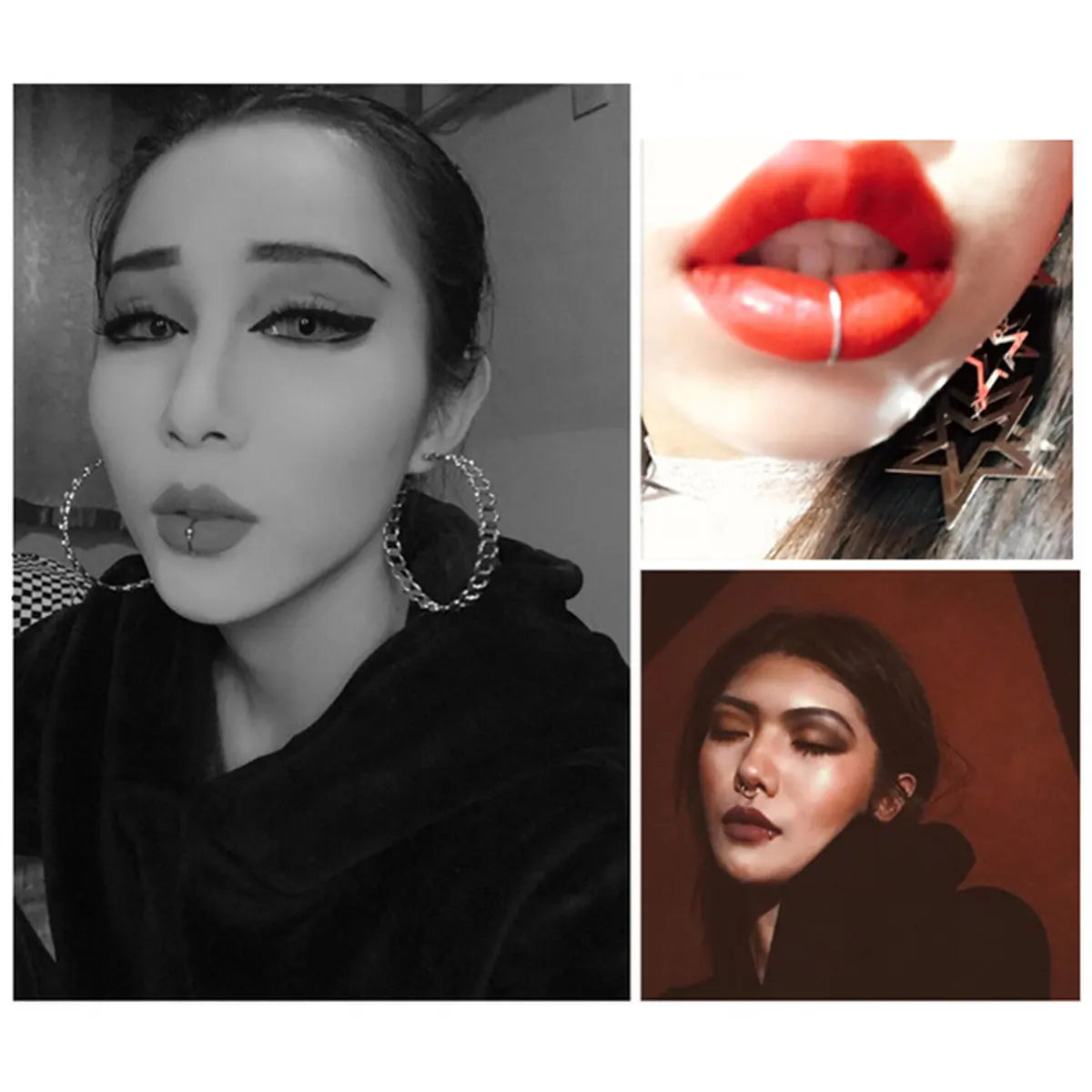 5PCS Punk Lips Rings Medical Titanium Steel Nose Ring Fake Nose Ring Septum Piercing Clip on Mouth Ring Fake Piercing Body Clip