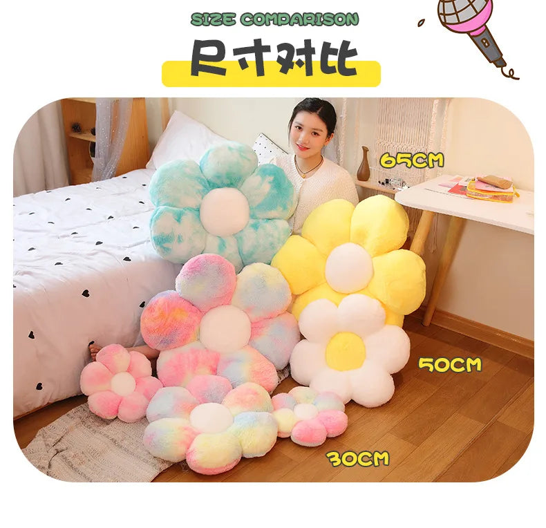 1pc 30/50/65CM Furry Plush Flower Plush Pillow Mat Stuffed Lifelike Flower Shape Baby Kids Home Soft Pillow Cushion Home Decor