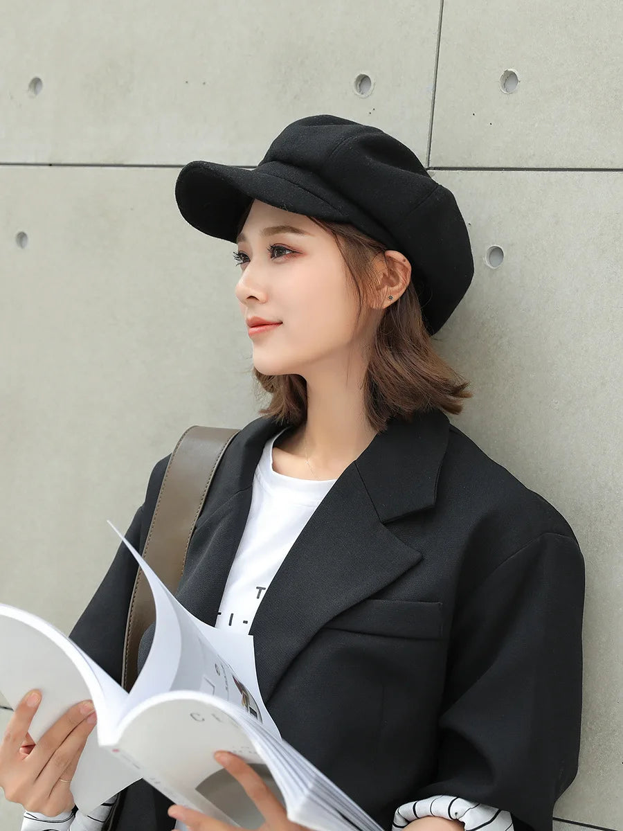 Fashion wild wool Women Beret Autumn Winter Octagonal Cap Hats Stylish Artist Painter Newsboy Caps Black Grey Beret Hats gorras