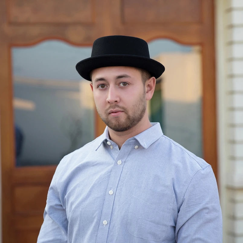 GEMVIE 100% Wool Men Pork Pie Hat For Dad Uniex White Black Top Hat Lady Gentleman Flat Bowler Porkpie Fedora For Women