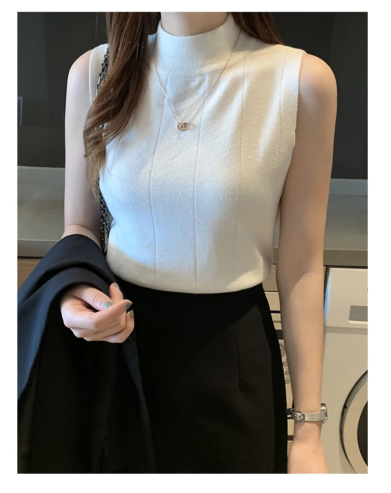 Korean Fashion Ladies Tops Spring New Summer Women Tops Casual Clothes Sleeveless Solid Women Blouse Knit Elastic Blusas 8623 50