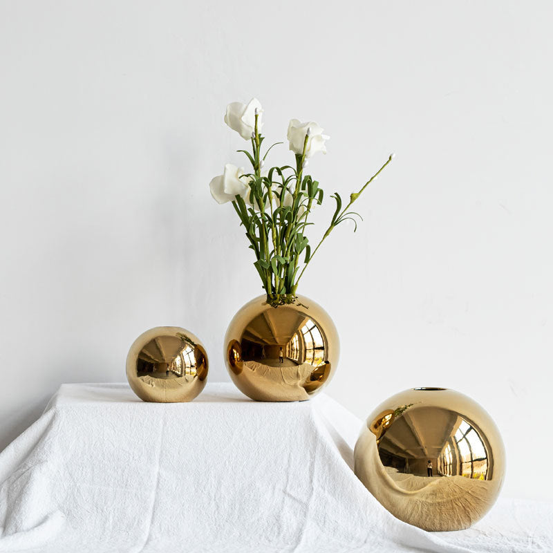 Plating Golden Ball Ceramic Vase Home Decoration Ornaments Crafts Flower Pot Art Hydroponic Vases Home Decoration Ornament Gift