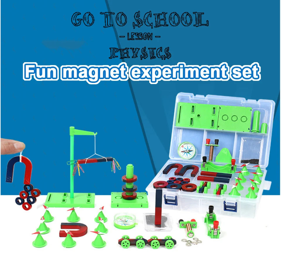 Kids Science Experiment Kit DIY Magnet Bar Ring Horseshoe Car Compass Kid Science Experiment Tool with Box Educational teaching