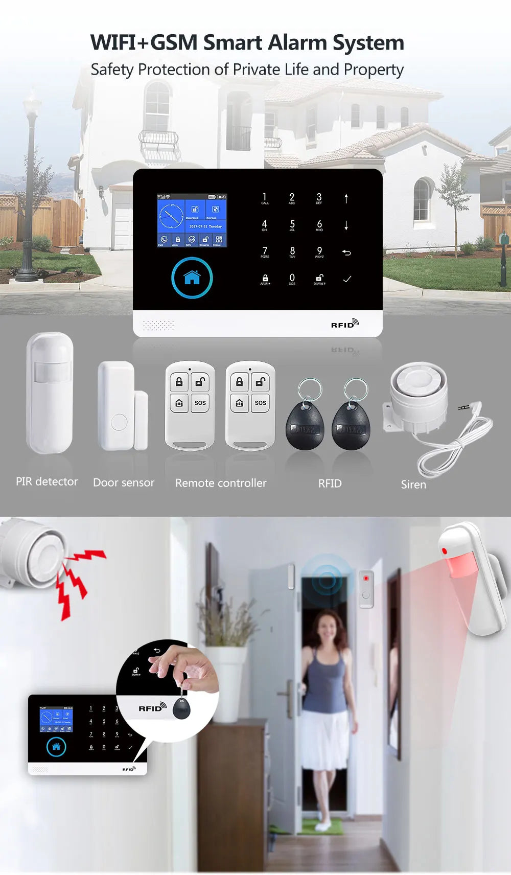 Tuya Smart 2G Alarm System for Home Burglar Security 433MHz WiFi GSM Alarm Wireless House App Control