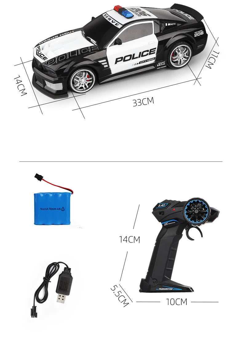 1/12 Big 2.4GHz Super Fast Police RC Car Remote Control Cars Toy with Lights Durable Chase Drift Vehicle toys for boys kid Child