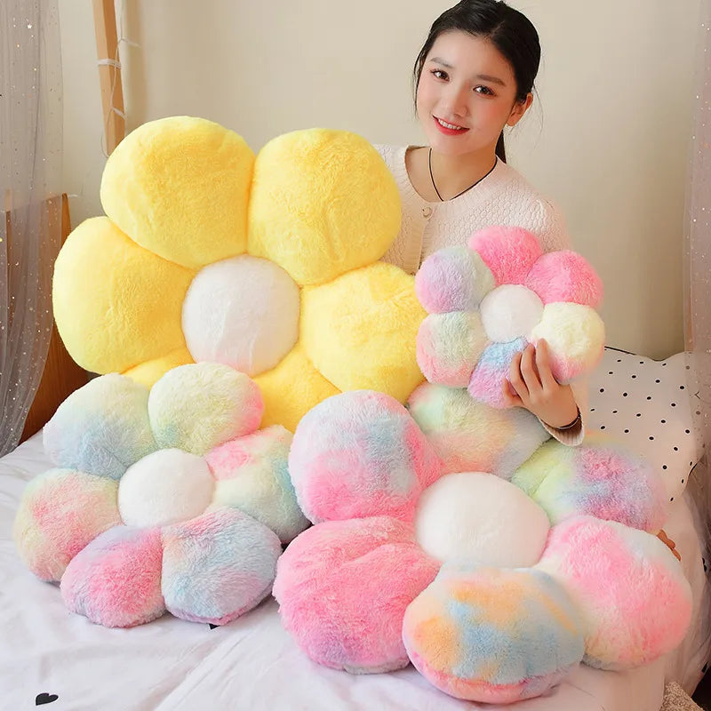 1pc 30/50/65CM Furry Plush Flower Plush Pillow Mat Stuffed Lifelike Flower Shape Baby Kids Home Soft Pillow Cushion Home Decor