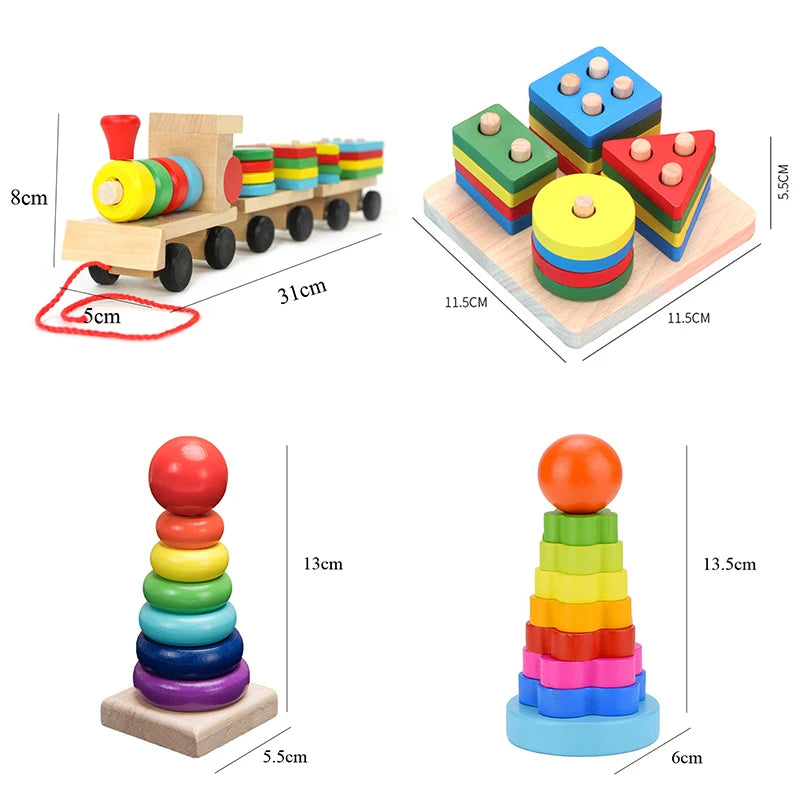 Hot Kids Montessori Wooden Toys Macaron Blocks Learning Toy Baby Music Rattles Graphic Colorful Wooden Blocks Educational Toy