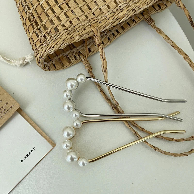 New Pearl Hairpins Korean U-shaped Metal Shell Hair Clip Pins Women Girls Hair Sticks Bun Maker Hair Styling Accessories Gifts