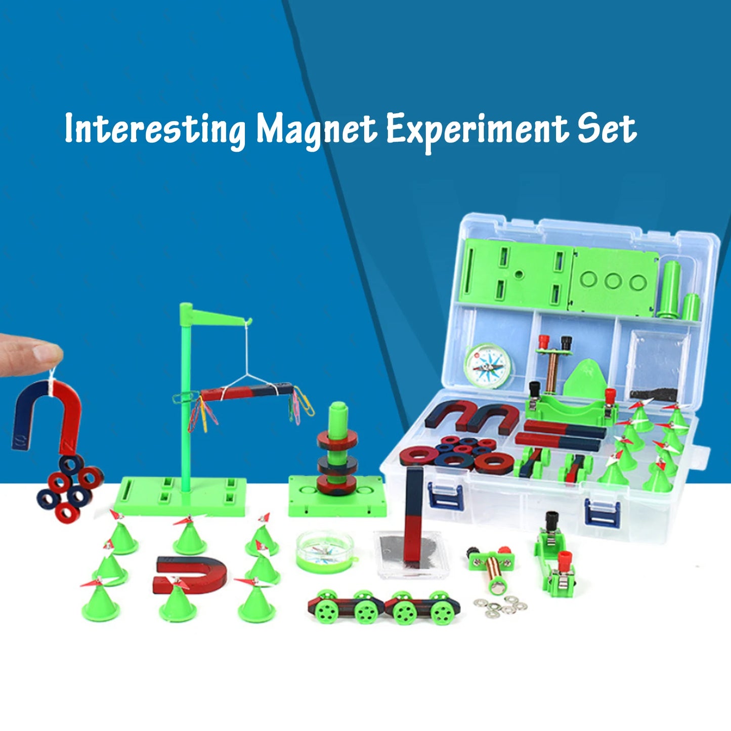Kids Science Experiment Kit DIY Magnet Bar Ring Horseshoe Car Compass Kid Science Experiment Tool with Box Educational teaching