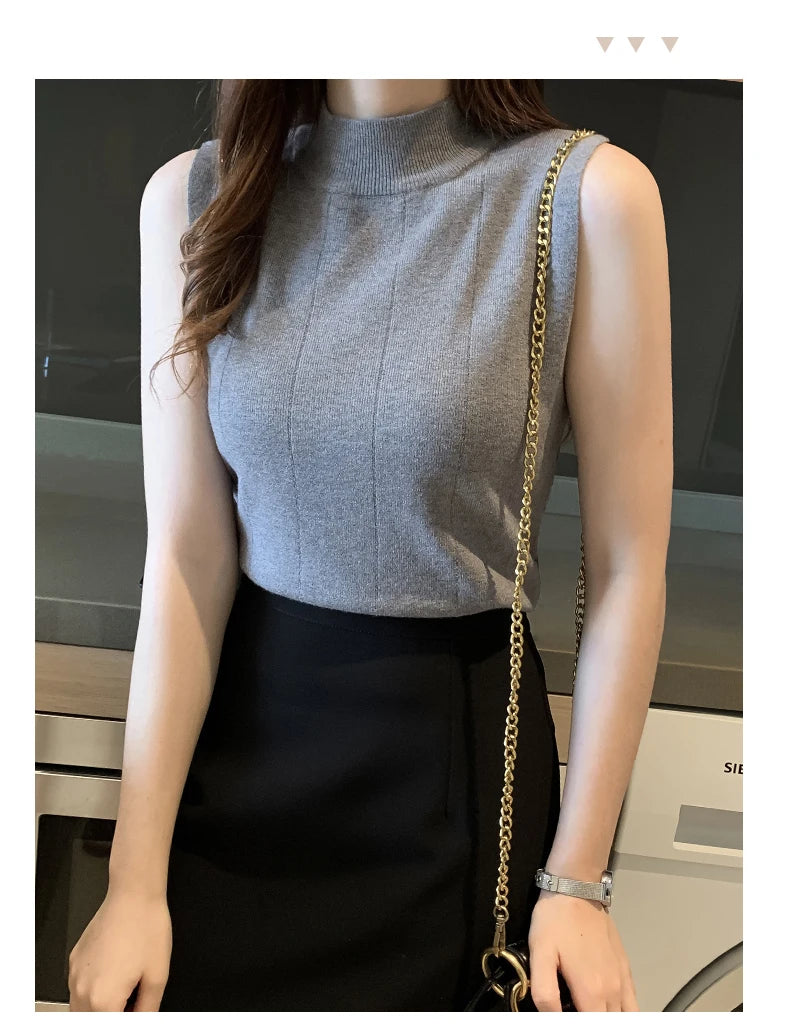 Korean Fashion Ladies Tops Spring New Summer Women Tops Casual Clothes Sleeveless Solid Women Blouse Knit Elastic Blusas 8623 50