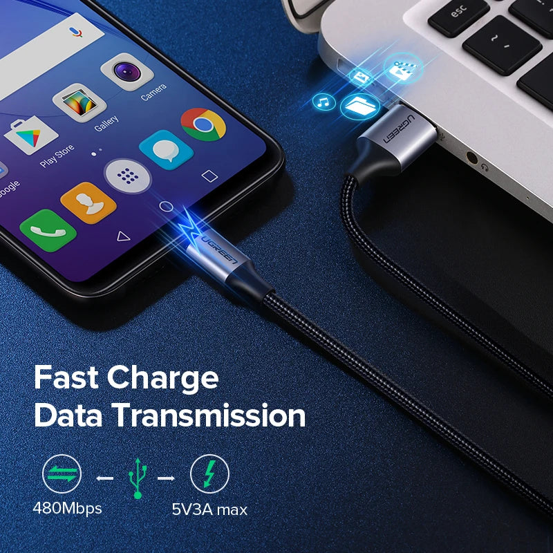 Ugreen Micro USB Cable 3A Nylon Fast Charging USB Type C Cable for Samsung Xiaomi HTC USB Charger Data Cable Mobile Phone Cable