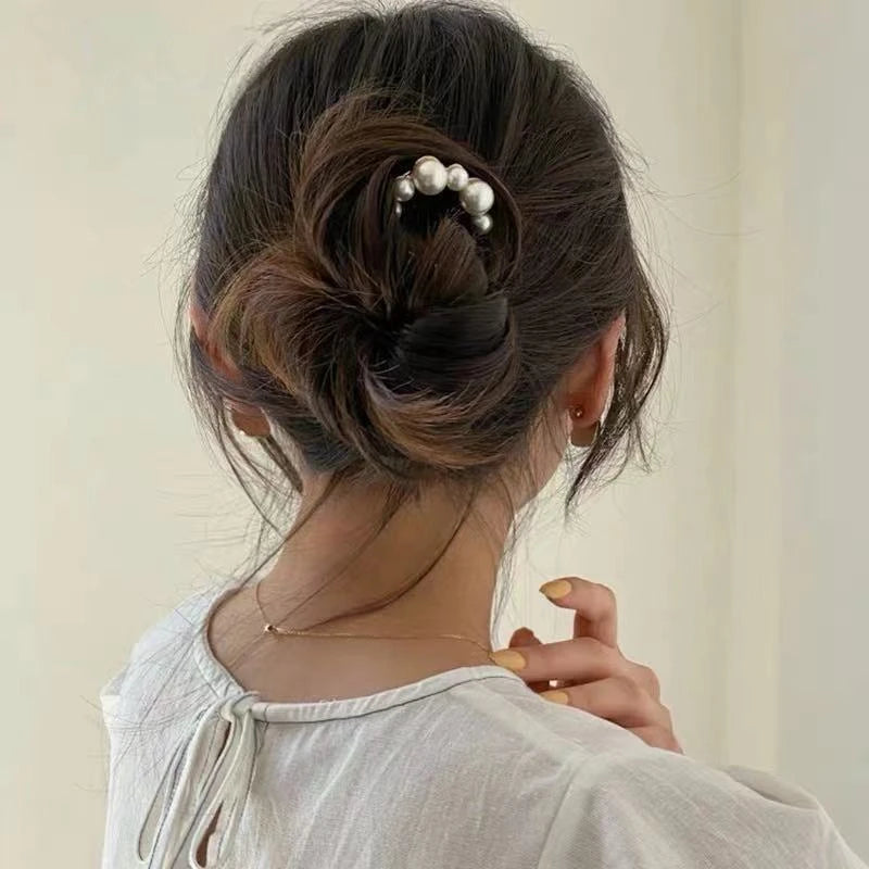 New Pearl Hairpins Korean U-shaped Metal Shell Hair Clip Pins Women Girls Hair Sticks Bun Maker Hair Styling Accessories Gifts