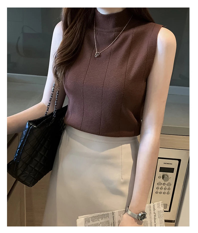 Korean Fashion Ladies Tops Spring New Summer Women Tops Casual Clothes Sleeveless Solid Women Blouse Knit Elastic Blusas 8623 50