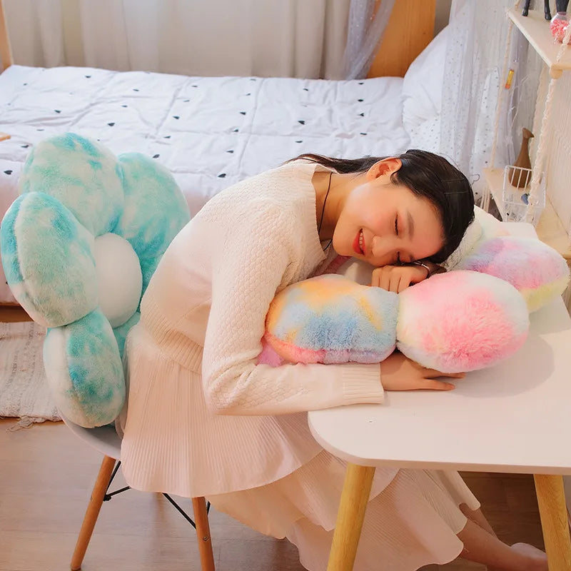 1pc 30/50/65CM Furry Plush Flower Plush Pillow Mat Stuffed Lifelike Flower Shape Baby Kids Home Soft Pillow Cushion Home Decor