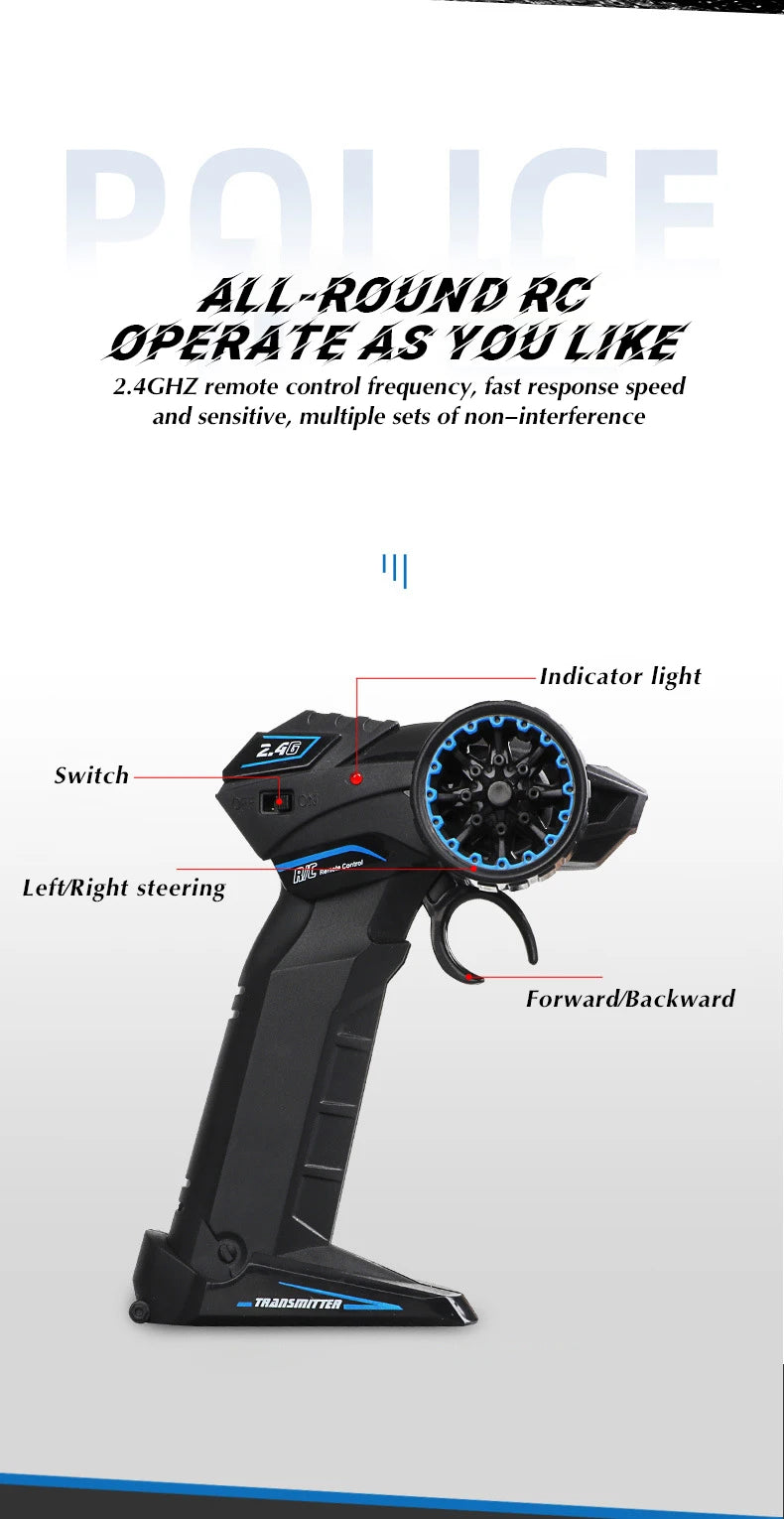 1/12 Big 2.4GHz Super Fast Police RC Car Remote Control Cars Toy with Lights Durable Chase Drift Vehicle toys for boys kid Child