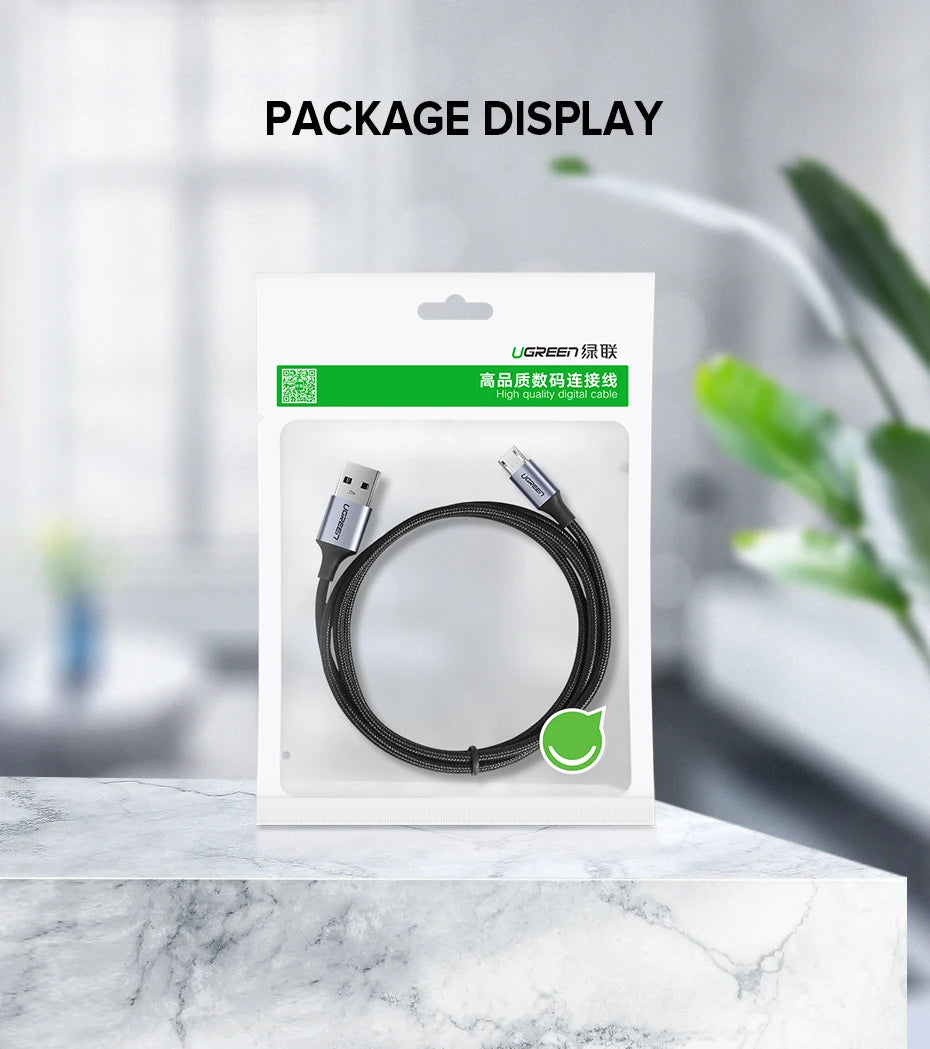 Ugreen Micro USB Cable 3A Nylon Fast Charging USB Type C Cable for Samsung Xiaomi HTC USB Charger Data Cable Mobile Phone Cable