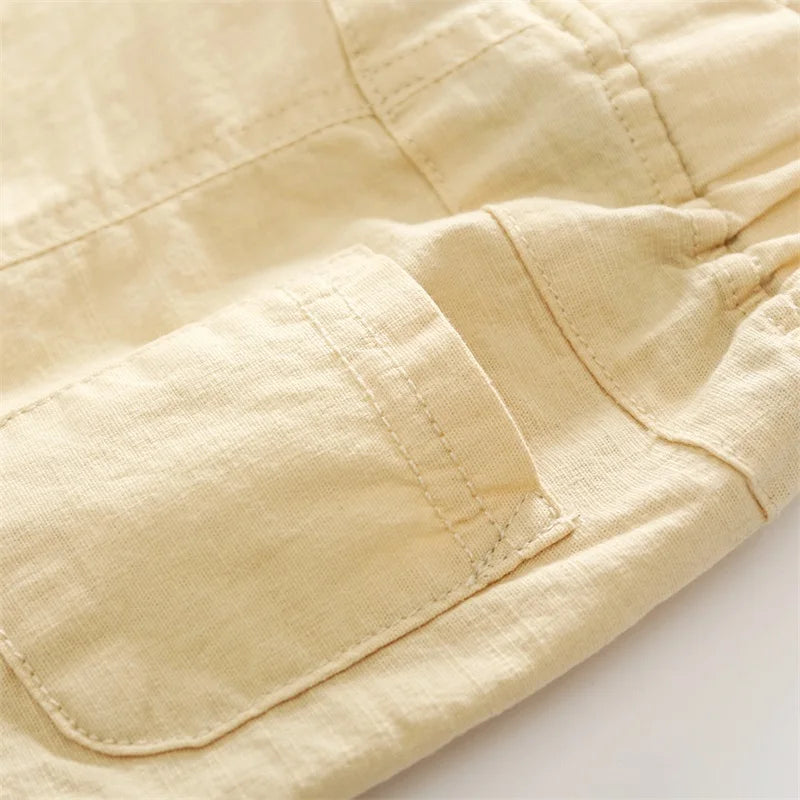Summer Boys Casual Shorts Children Cotton Elastic Waist Pants Toddler Kids Knee Length Pants Solid Color Baby Boys Clothes