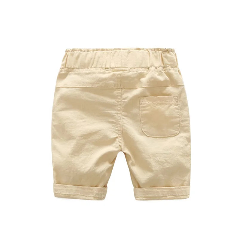 Summer Boys Casual Shorts Children Cotton Elastic Waist Pants Toddler Kids Knee Length Pants Solid Color Baby Boys Clothes