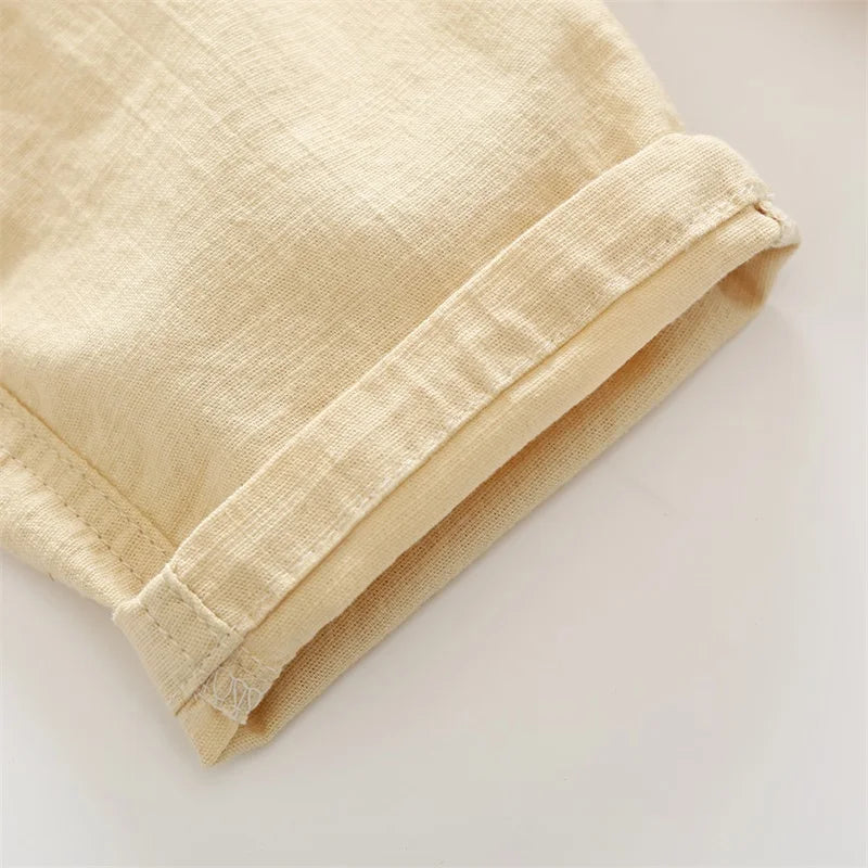Summer Boys Casual Shorts Children Cotton Elastic Waist Pants Toddler Kids Knee Length Pants Solid Color Baby Boys Clothes