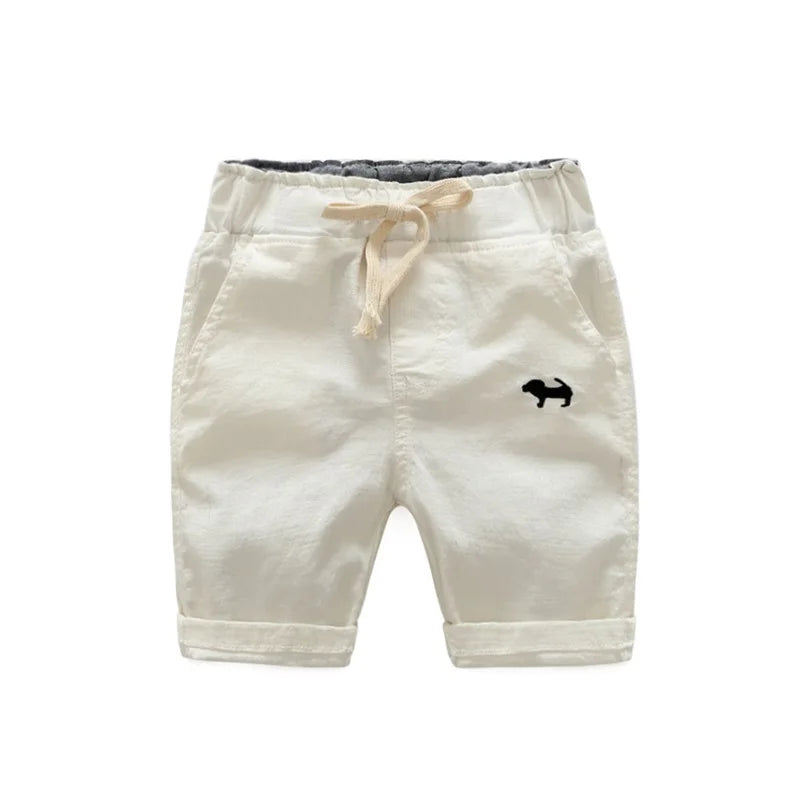 Summer Boys Casual Shorts Children Cotton Elastic Waist Pants Toddler Kids Knee Length Pants Solid Color Baby Boys Clothes
