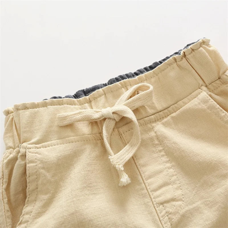 Summer Boys Casual Shorts Children Cotton Elastic Waist Pants Toddler Kids Knee Length Pants Solid Color Baby Boys Clothes