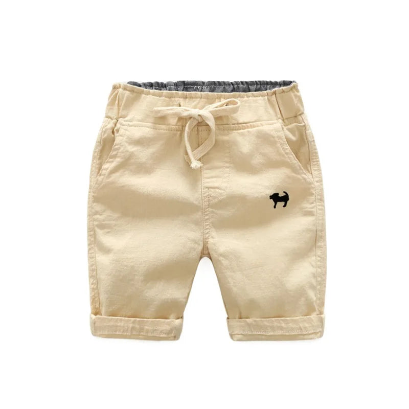 Summer Boys Casual Shorts Children Cotton Elastic Waist Pants Toddler Kids Knee Length Pants Solid Color Baby Boys Clothes