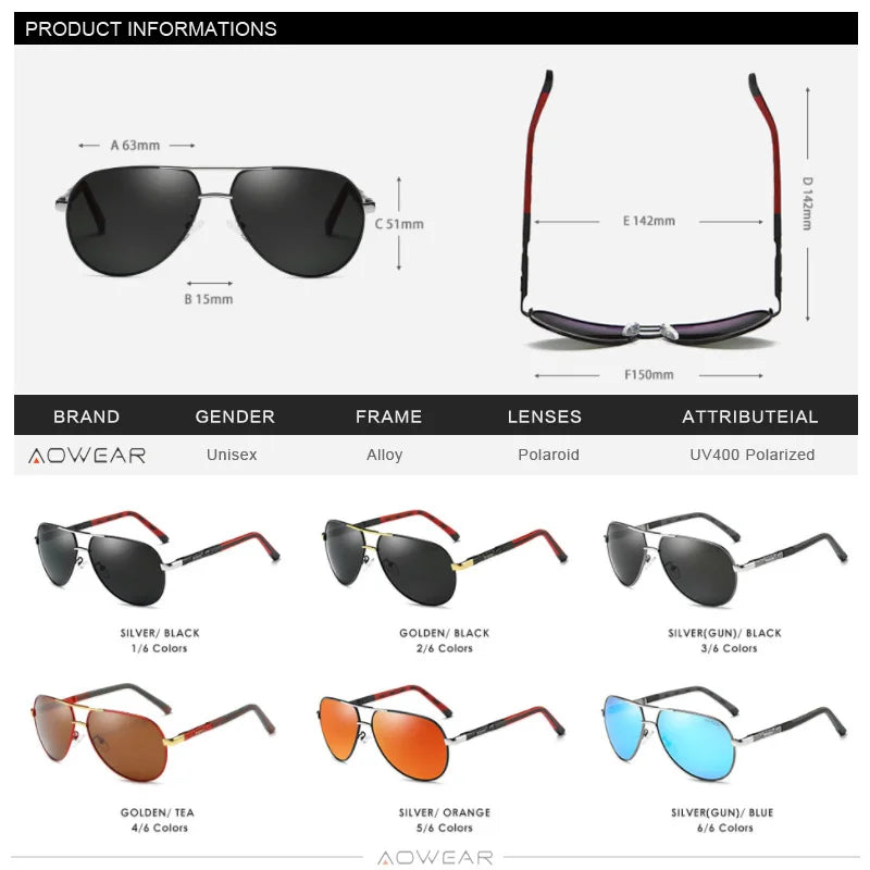 AOWEAR Aviation Polarized Sunglasses Men Aluminum Driving Mirror Sun Glasses Male Brand Designer Retro Eyewear Accessories gafas