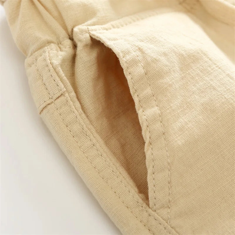 Summer Boys Casual Shorts Children Cotton Elastic Waist Pants Toddler Kids Knee Length Pants Solid Color Baby Boys Clothes