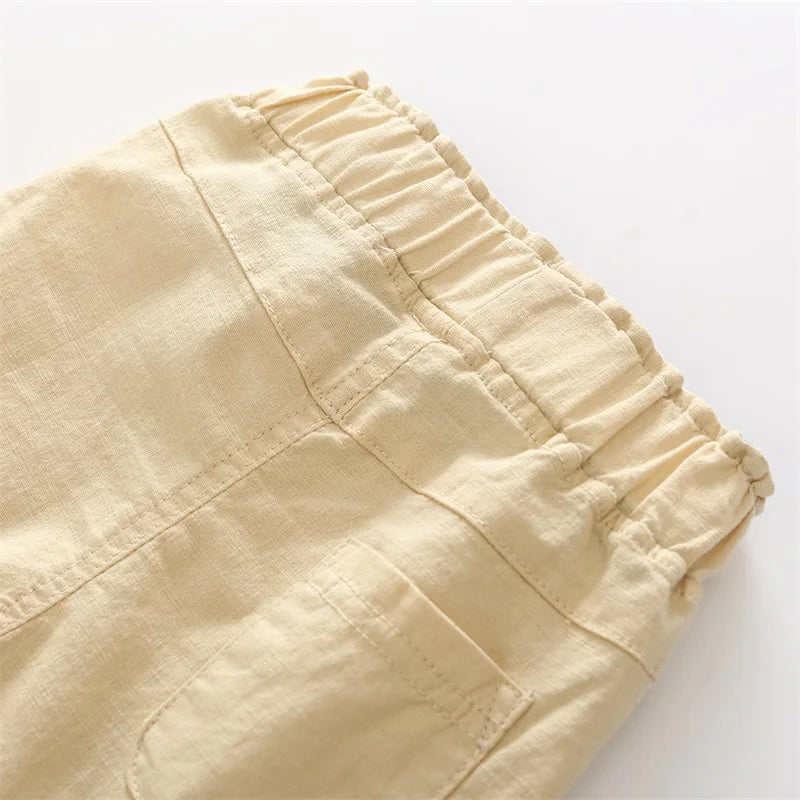 Summer Boys Casual Shorts Children Cotton Elastic Waist Pants Toddler Kids Knee Length Pants Solid Color Baby Boys Clothes