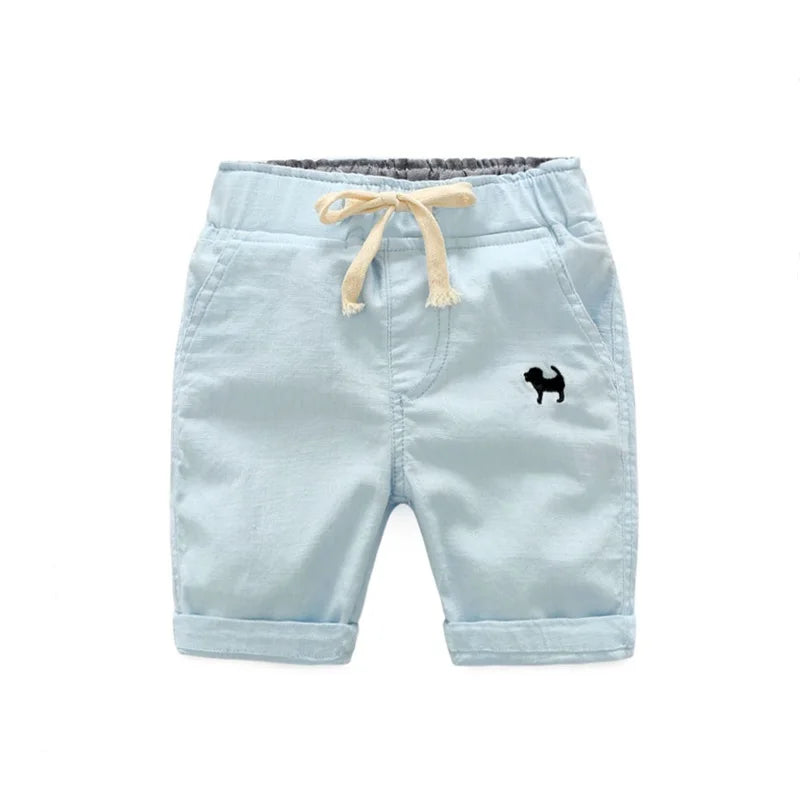 Summer Boys Casual Shorts Children Cotton Elastic Waist Pants Toddler Kids Knee Length Pants Solid Color Baby Boys Clothes