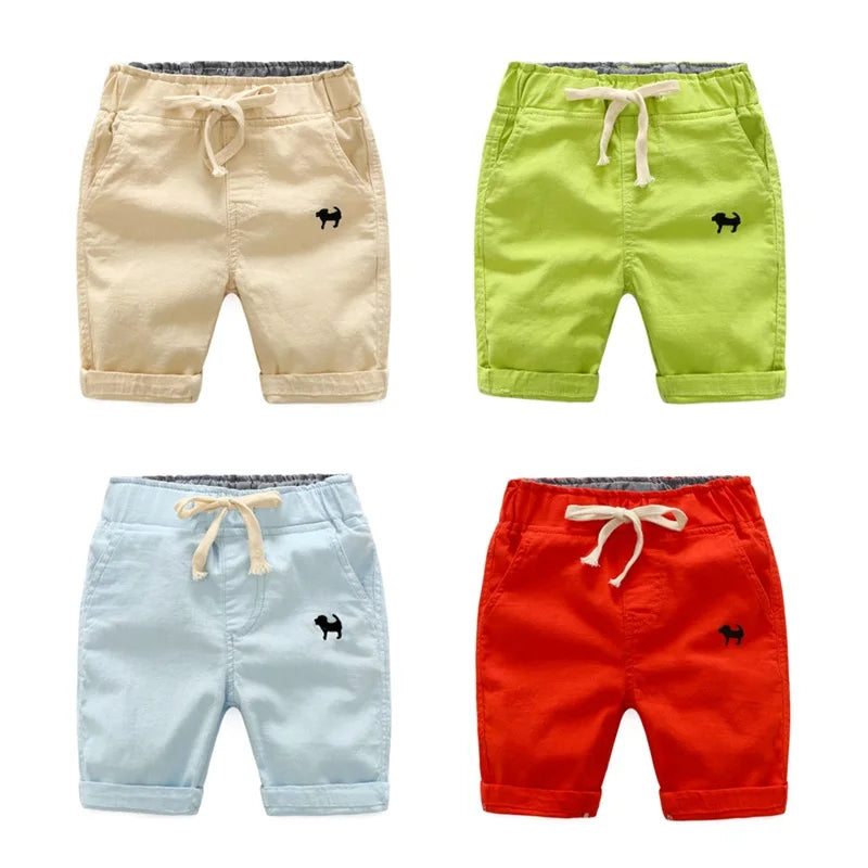 Summer Boys Casual Shorts Children Cotton Elastic Waist Pants Toddler Kids Knee Length Pants Solid Color Baby Boys Clothes