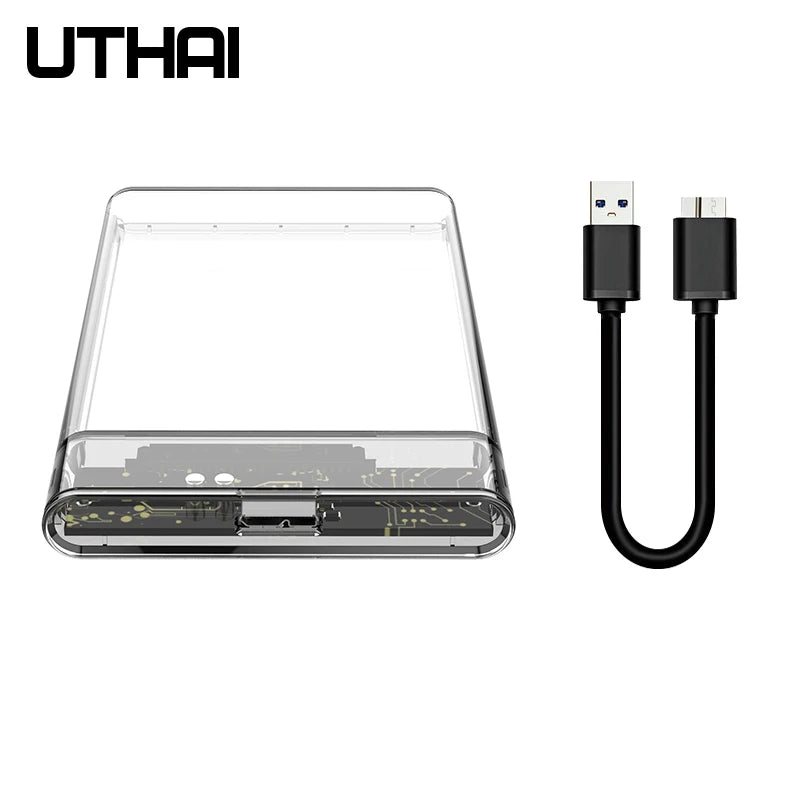 3.0/2.0 HDD Enclosure 2.5inch SATA SSD Hard Drive Case with 5Gbps Transfer Speed and Transparent Design Mobile External Housing