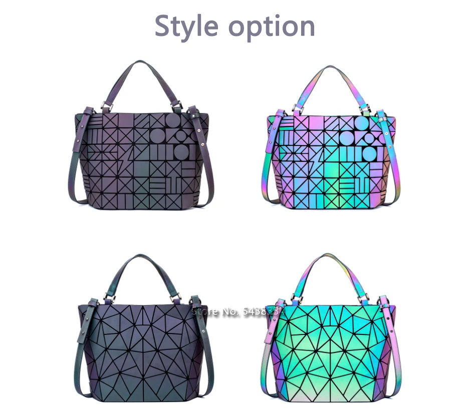 ladies Luminous bag geometric bags for women 2024 Quilted Shoulder Bags Laser Plain Folding female Handbags bolsa feminina