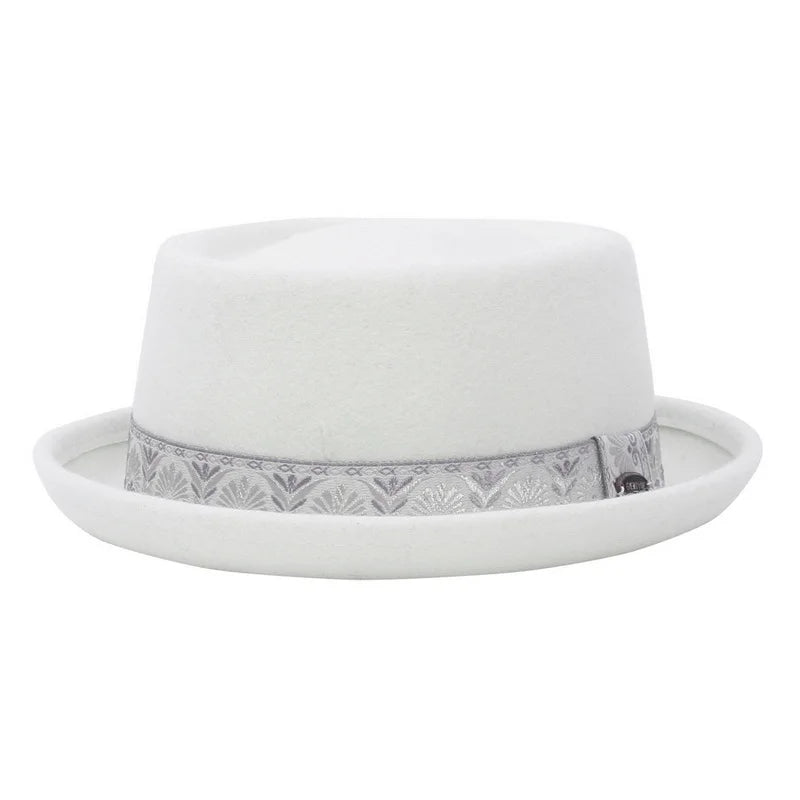 GEMVIE 100% Wool Men Pork Pie Hat For Dad Uniex White Black Top Hat Lady Gentleman Flat Bowler Porkpie Fedora For Women
