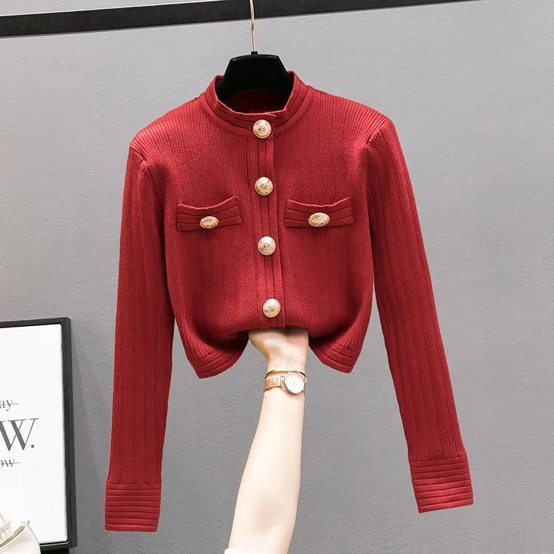 Korobov Elegant OL Long Sleeve O Neck Women Sweaters 2022 New Autumn Winter Button Korean Fashion Cropped Cardigan Suéteres