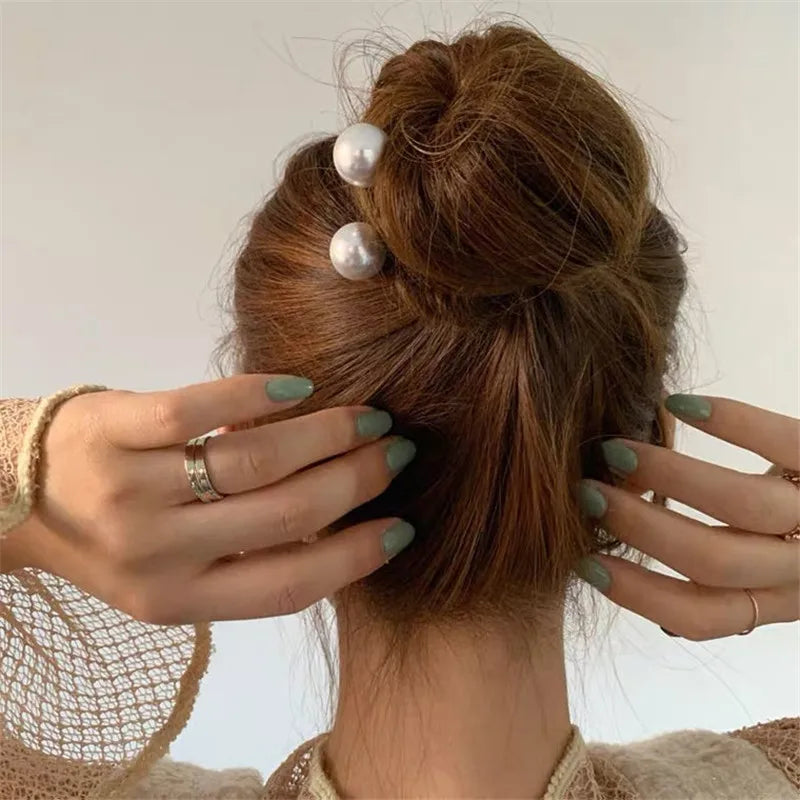 New Pearl Hairpins Korean U-shaped Metal Shell Hair Clip Pins Women Girls Hair Sticks Bun Maker Hair Styling Accessories Gifts