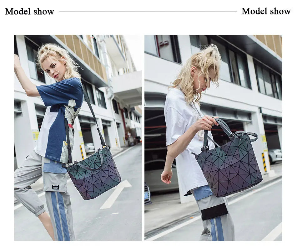 ladies Luminous bag geometric bags for women 2024 Quilted Shoulder Bags Laser Plain Folding female Handbags bolsa feminina