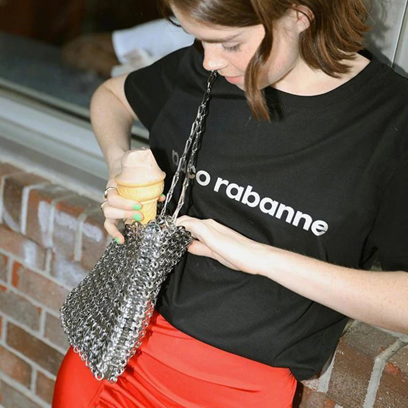 luxury Women Bags Designer Metal Sequins Chain Woven Bag Hollow Evening Bags Clutch Female Travel Holiday Shoulder Bag Handbag