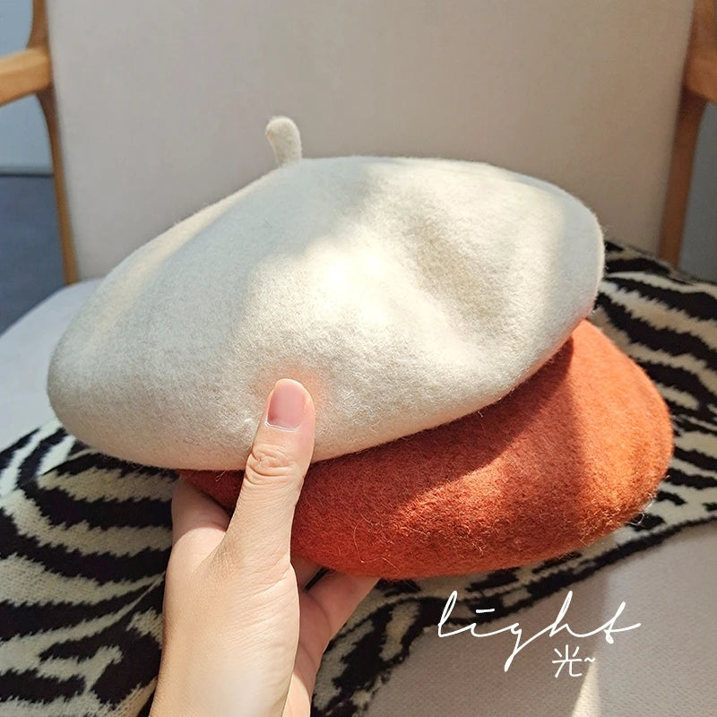 100% Wool Retro Beret Hat Autumn Winter Women British Hepburn stylish Artist Painter Hats Thick Warm Woolen Pumpkin Beanies Cap