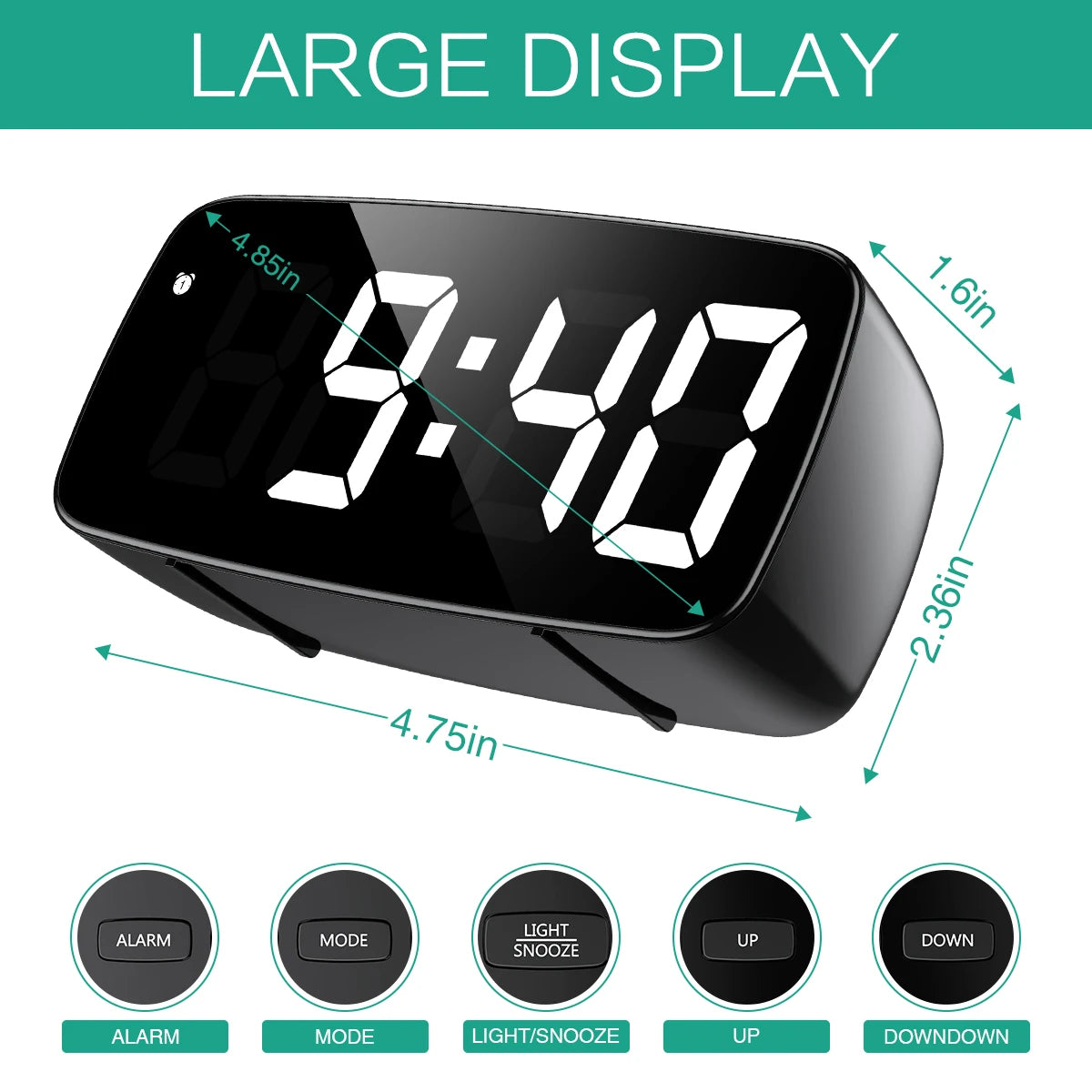 ORIA Alarm Clock Digital LED Clock Voice Control Snooze Time Temperature Display Night Mode Reloj Despertador Desktop Clocks