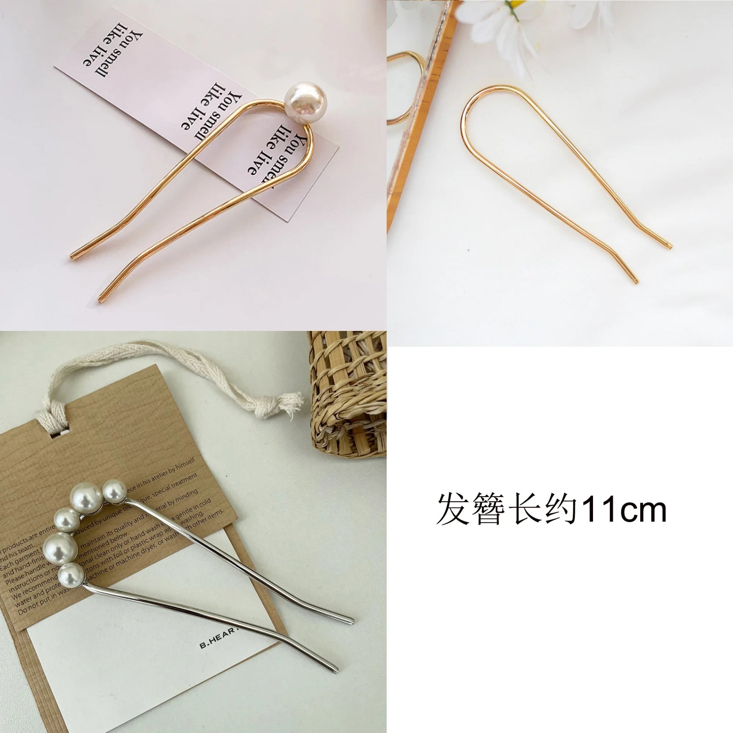New Pearl Hairpins Korean U-shaped Metal Shell Hair Clip Pins Women Girls Hair Sticks Bun Maker Hair Styling Accessories Gifts