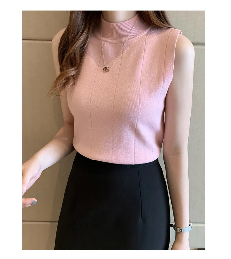 Korean Fashion Ladies Tops Spring New Summer Women Tops Casual Clothes Sleeveless Solid Women Blouse Knit Elastic Blusas 8623 50