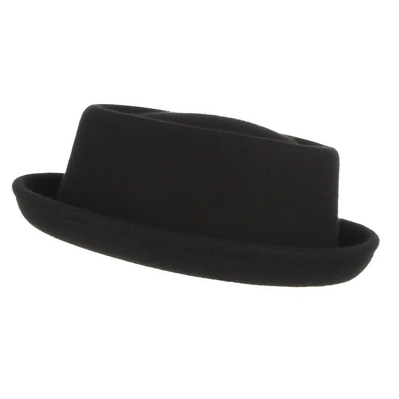 GEMVIE 100% Wool Men Pork Pie Hat For Dad Uniex White Black Top Hat Lady Gentleman Flat Bowler Porkpie Fedora For Women
