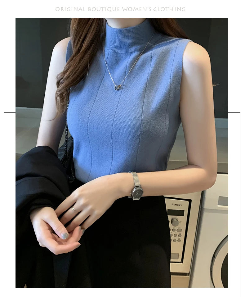 Korean Fashion Ladies Tops Spring New Summer Women Tops Casual Clothes Sleeveless Solid Women Blouse Knit Elastic Blusas 8623 50