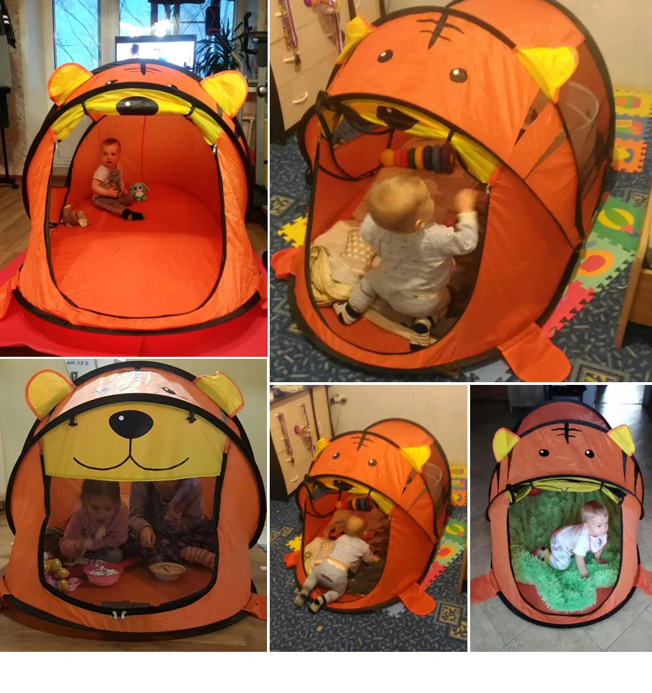 Portable Tiger kids' Tent Cartoon Animal Children Play House Outdoors Pop Up Toy Tent Indoor Net Baby Ball Pit Pool Dropship