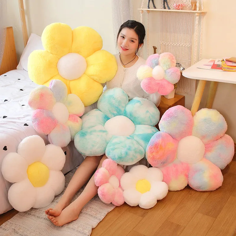 1pc 30/50/65CM Furry Plush Flower Plush Pillow Mat Stuffed Lifelike Flower Shape Baby Kids Home Soft Pillow Cushion Home Decor