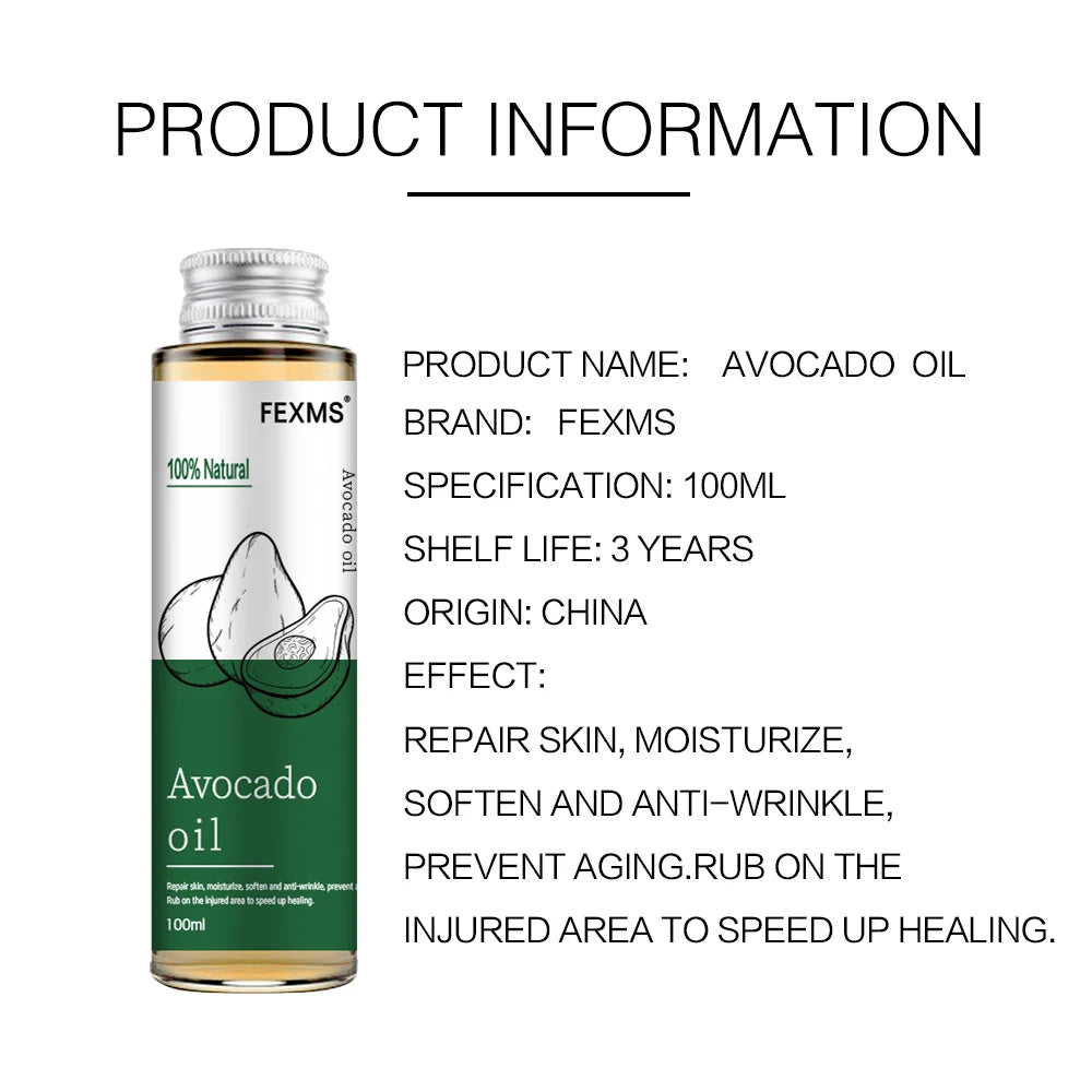 Avocado Oil For Hair and Skin - 100% Pure and Natural For Skin Care Massage Hair Care And Carrier Oil To Dilute Essential Oils